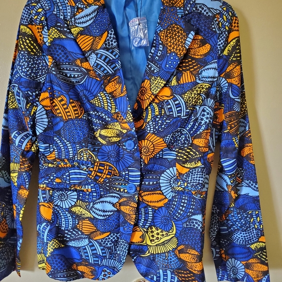 NWT Geometric African Print Blazer - Royal Blue - Picture 4 of 8